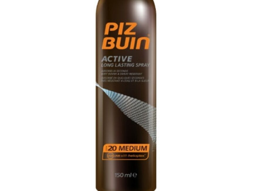 Ideal bei Outdoor-Aktivitäten "Active Long Lasting Spray LSF 20" von Piz Buin, 150 ml ca. 20 Euro  