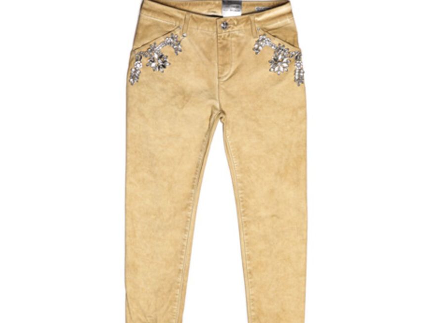 Workwear trifft Glamour! Die Jeans von Lerock ist mit funkelnden Strassteinen verziert, ca. 230 Euro