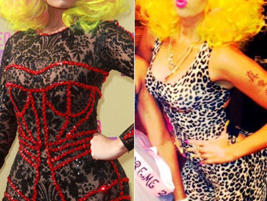 Links das Original, rechts die Fälschung: Rap-Göre Nicki Minaj (l.) und die als Minaj verkleidete Miley Cyrus!