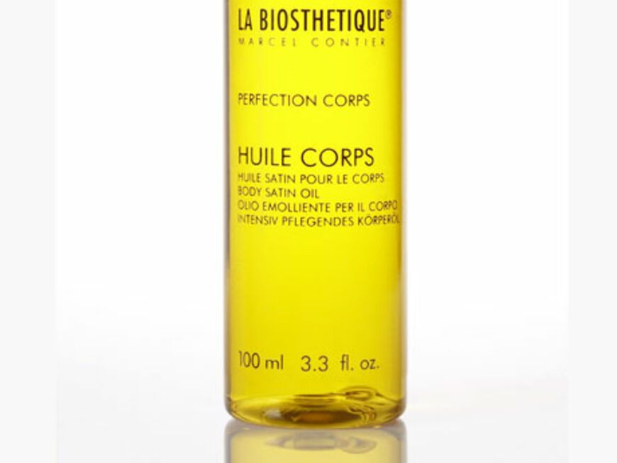 "Huile Corps" ist ein intensiv pflegendes Körperöl, das für ein geschmeidiges Hautgefühl sorgt. Besonders bei trockener Haut oder generell nach dem Duschen schützt das Öl den ganzen Körper. Auch als Massageöl ist es bestens geeignet. Von La Biosthetique, 100 ml, ca. 14 Euro