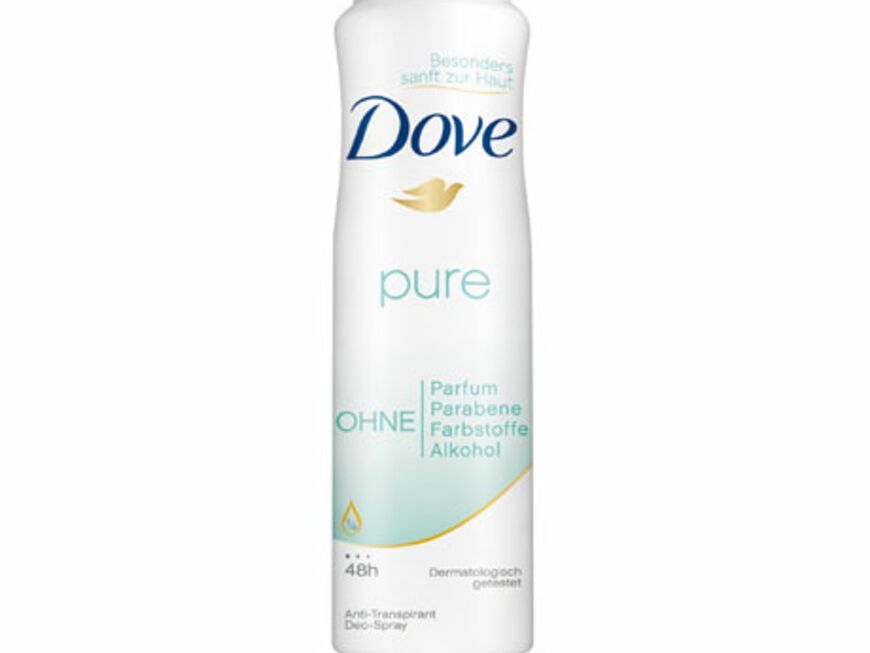  Man kennt das Problem, dass Duft, Haarspray und Deo unterschiedlich riechen und das Ganze schnell zu viel werden kann. Dove hat nun das Pure Deo entwickelt, das völlig ohne Parfum auskommt. "Pure Deo-Spray" von Dove, 150 ml ca. 3 Euro