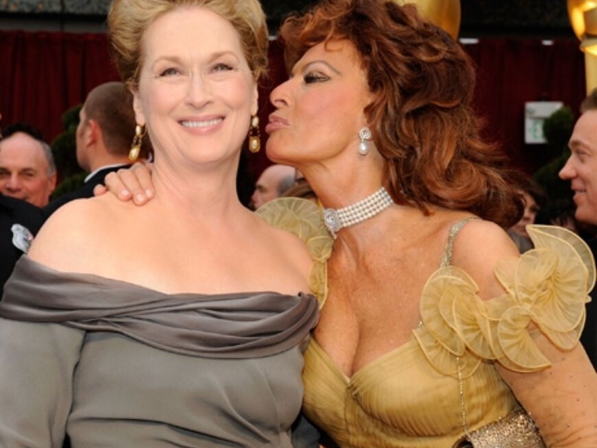 US-Schauspielerin Meryl Streep,  bislang fünfzehnmal für einen Oscar nominiert, und Sophia Loren