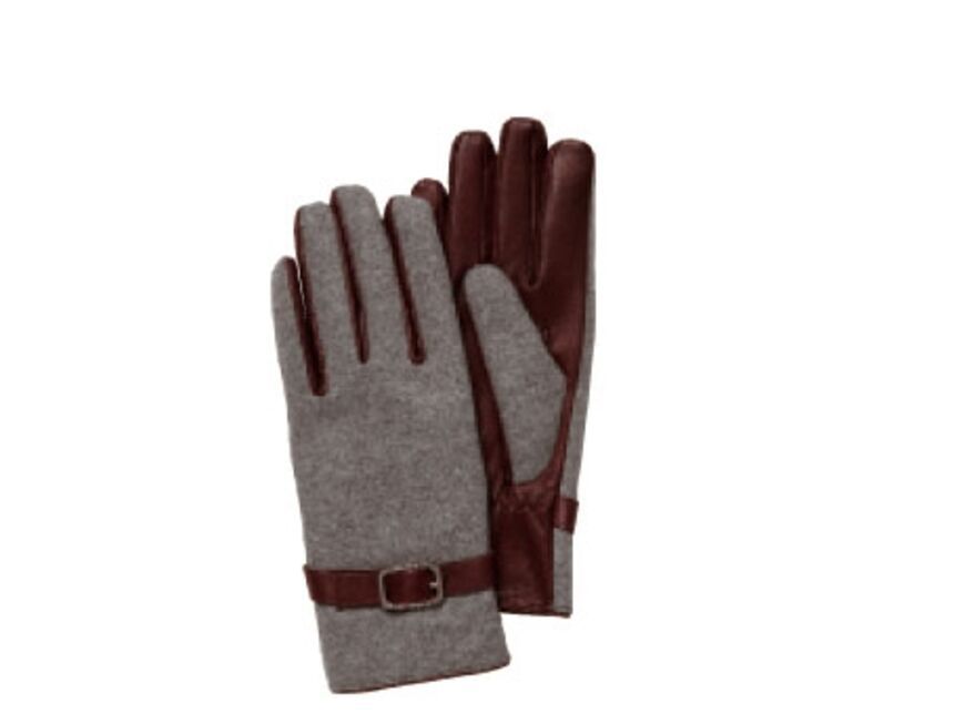 Für Aspen: Handschuhe aus grauem Lodenstoff 
und Leder 
von Joop!, 
ca. 70 Euro