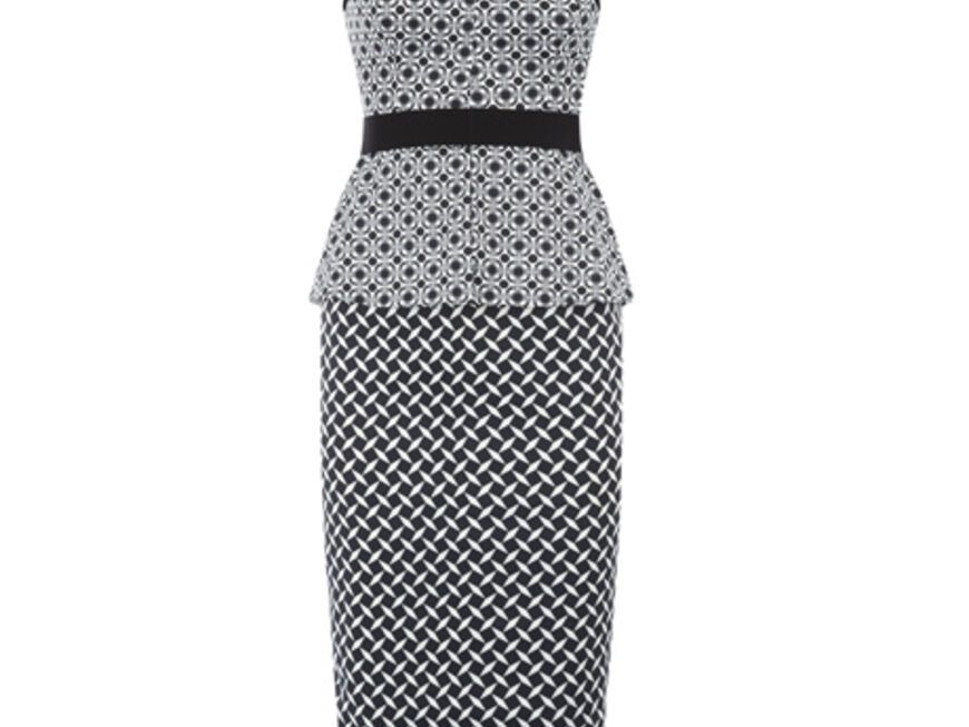 Trend hoch zwei: Grafik-Dress mit angenähtem Schößchen von Karen Millen, ca. 210 Euro