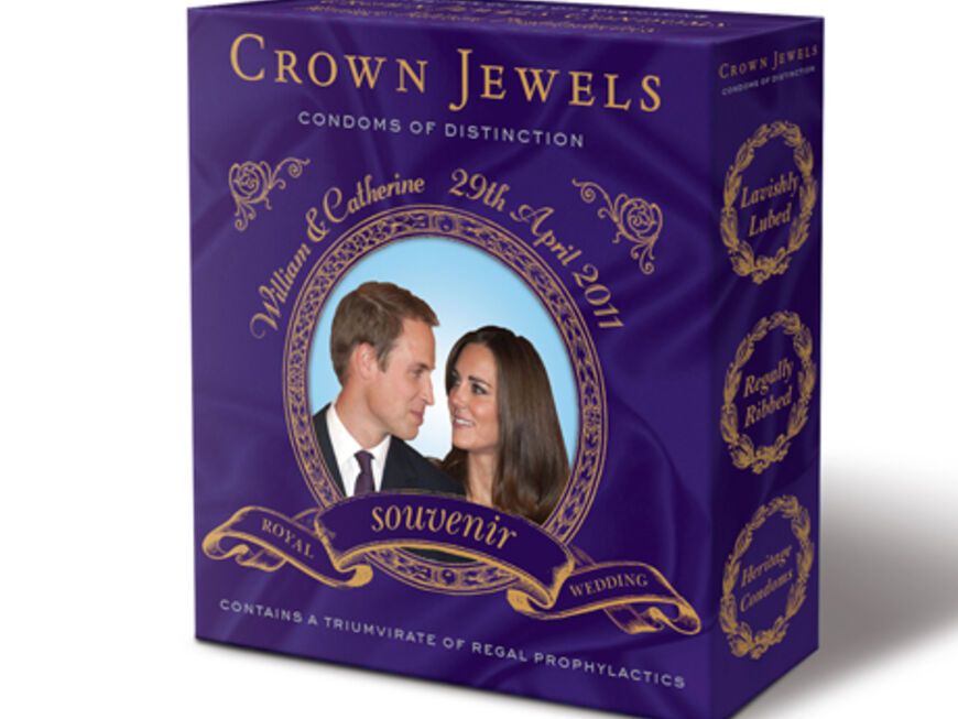 Für Paare, die sich zurzeit noch keine kleine Kate und auch keinen kleinen William wünschen: Kondome mit royalem Faktor von "Crown Jewels"