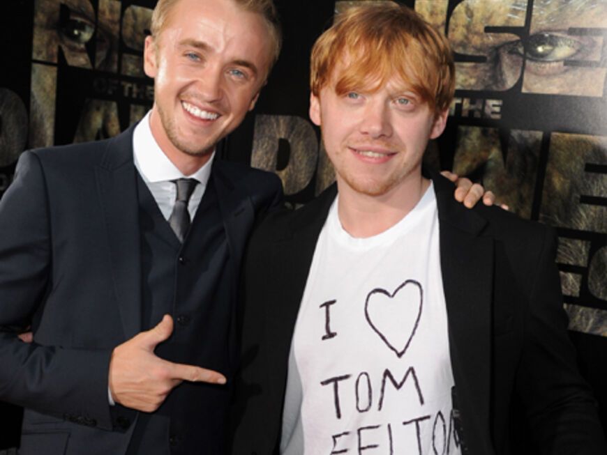 Rupert Grint kam zur Premiere, um seinen "Harry Potter"-Kollegen Tom Felton zu unterstützen. Das bewies er auch auf seinem T-Shirt