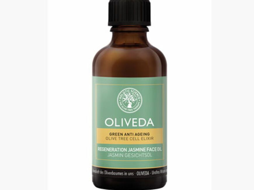 Dieses Gesichtsöl von Oliveda ist nicht nur wohltuend für die Haut, es enthält auch Anti-Aging Wirkstoffe. "Regeneration Jasmine Face Oil", ca. 35 Euro