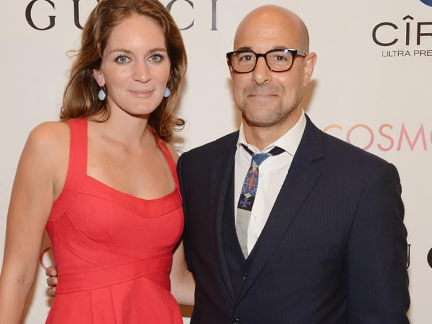 Schauspielerin Stanley Tucci mit seiner Ehefrau und Schwester von Emily Blunt, Felicity Blunt