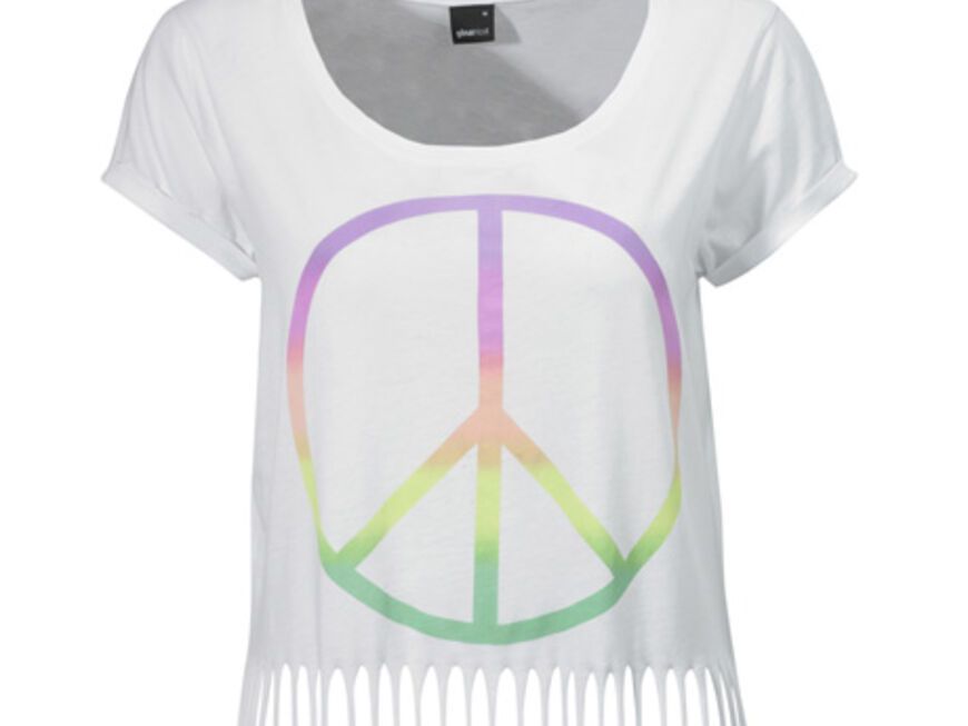 15. Juli 2012: Der Festival-Sommer kann beginnen! T-Shirt mit Peace-Zeichen und Fransen von Gina Tricot, ca. 15 Euro