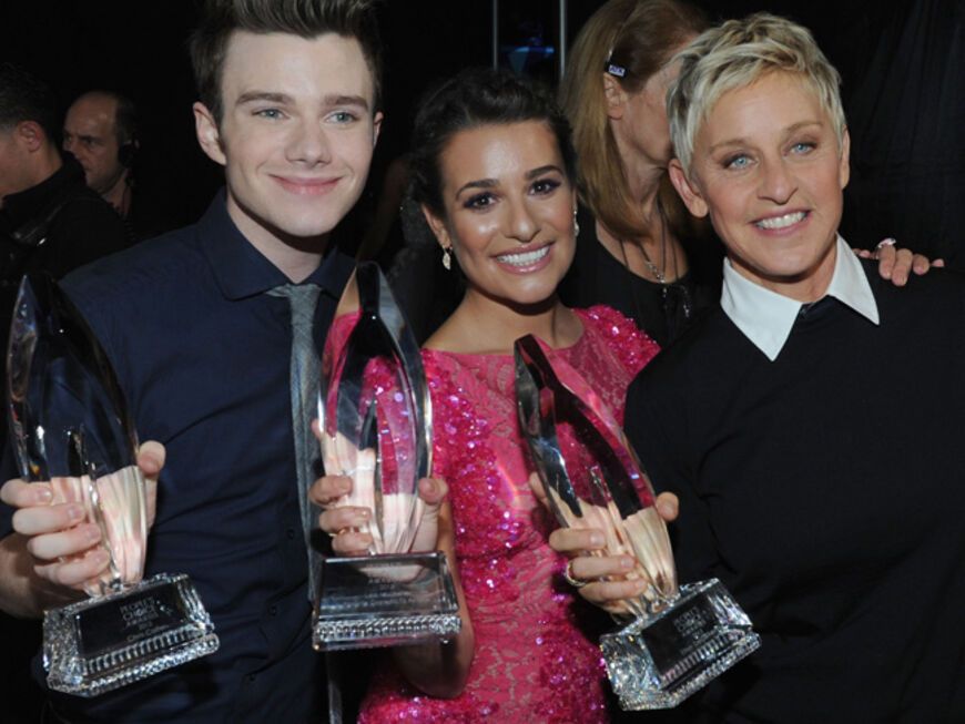 Die strahlenden Gewinner: Schauspieler Chris Colfer, Schauspielerin Lea Michele und Moderatorin Ellen DeGeneres