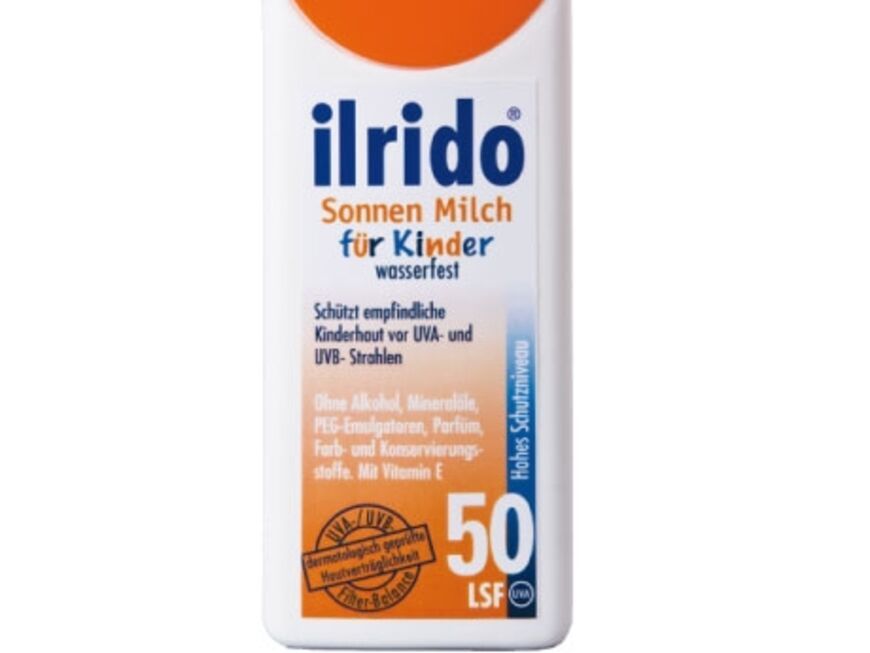 Ohne Farb- und Konservierungsstoffe "Sonnen Milch für Kinder LSF 50" von Ilrido, 125 ml ca. 13 Euro 