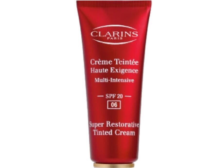 Getönte Feuchtigkeitscreme für reife Haut: "Crème Teintée Haute Exigence" von Clarins, ca. 58 Euro 