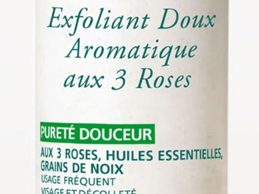 Reinigt empfindliche Haut mit ätherischen Rosenölen: "Exofliant Doux Aromatique aux 3 Roses" von Nuxe, 125 ml ca 21 Euro
