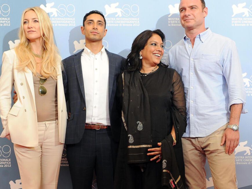 Kate Hudson mit ihrem Filmkollegen Riz Ahmed, der indischen Regisseurin Mira Nair und US-Star Liev Schreiber