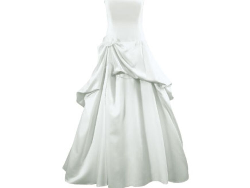 Die Haute-Couture-Hochzeit: Mehrlagiges Kleid mit Raffung und Perlenbändern von Otto, ca. 300 Euro