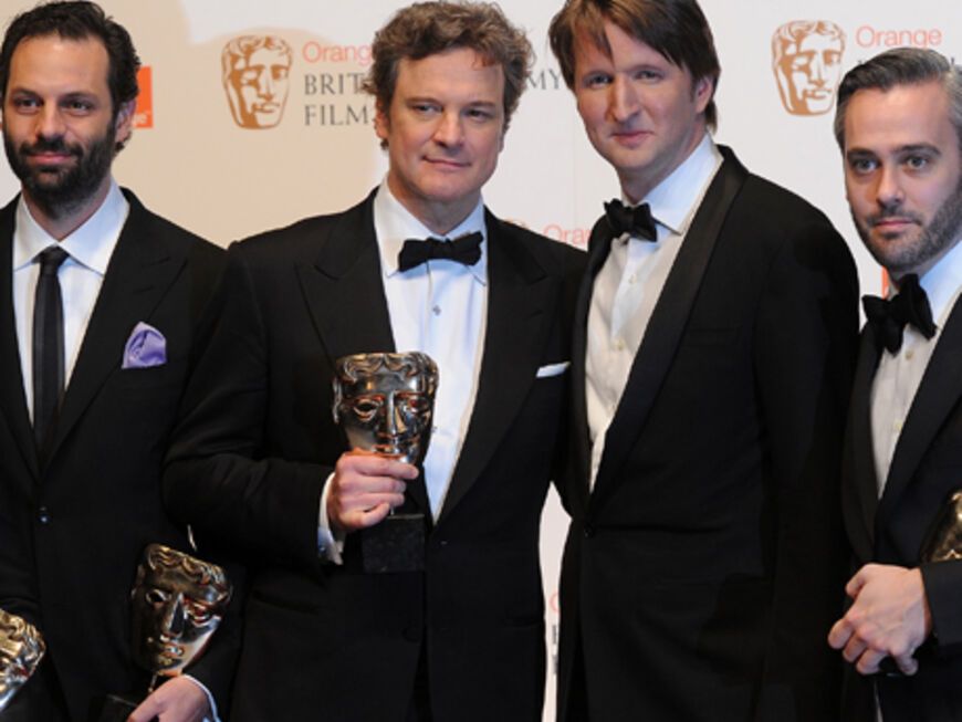Freuen sich über den phänomenalen Sieg für ihren Film "The King's Speech": Emile Sherman, Colin Firth, Tom Hooper und Iain Canning