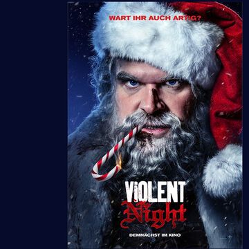 Kinoplakat für den Film Violent Night mit gruseligem Weihnachtsmann