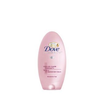 Glättet die aufgeraute Schuppenschicht mit reichhaltigen Seren: "Color Care Therapy Spülung Blondiertes Haar" von Dove, 200 ml ca. 3 Euro  

