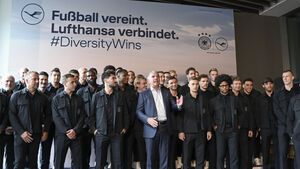 Die deutsche Nationalmannschaft vor dem Abflug in den Oman