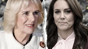 Queen Consort Camilla und Prinzessin Kate mit Riss in der Mitte