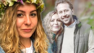 "Bauer sucht Frau"-Antje mit Blumenkranz, im Hintergrund mit Arne