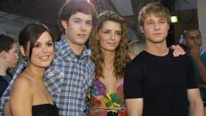 Gruppenfoto O.C. California-Cast Rachel Bilson, Adam Brody, Mischa Barton und Benjamin McKenzie