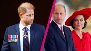 Prinz Harry, Prinz William und Prinzessin Kate mit Riss in der Mitte