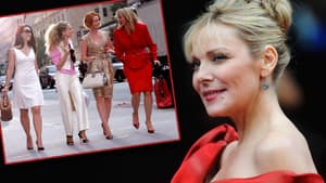 Kim Cattrall im roten Kleid und "Sex and the City"-Szene Fotomontage