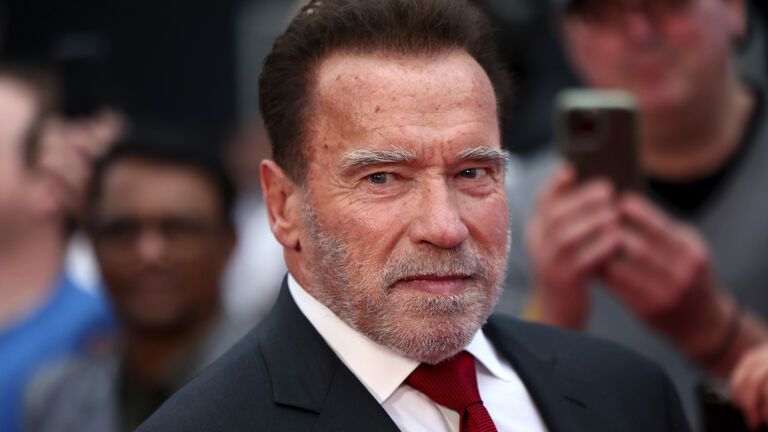 Arnold Schwarzenegger guckt ernst zur Seite