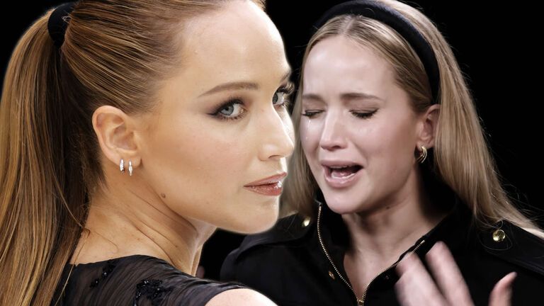 Jennifer Lawrence sieht zur Seite und weint