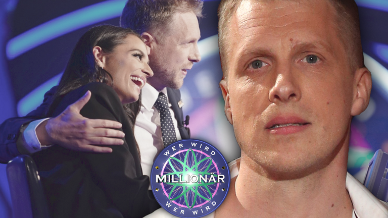Oliver Pocher ernst - Im Hintergrund mit Amira Pocher beim "Prominenten Special" von "Wer wird Millionär?"