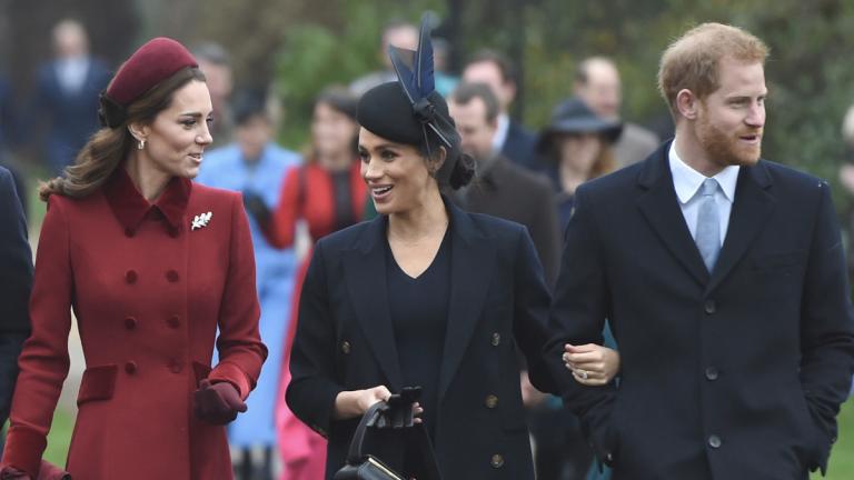 Prinzessin Kate, Herzogin Meghan und Prinz Harry in Sandringham. 